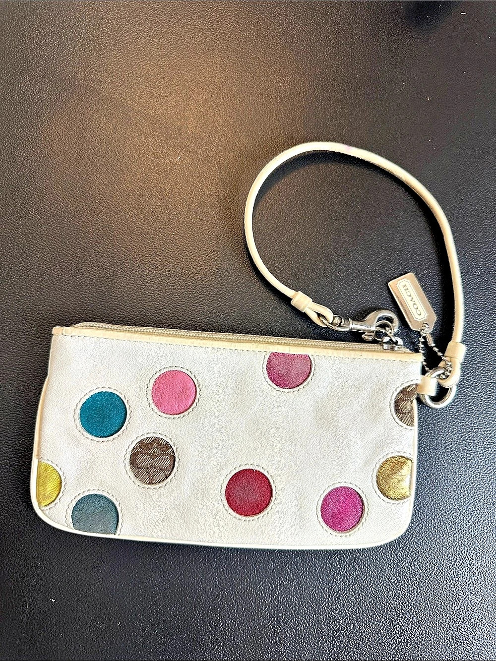 COACH Multicolor Polka Dot Leather Wristlet White & Pink Classic Vintage